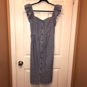 Navy blue and white plaid dress